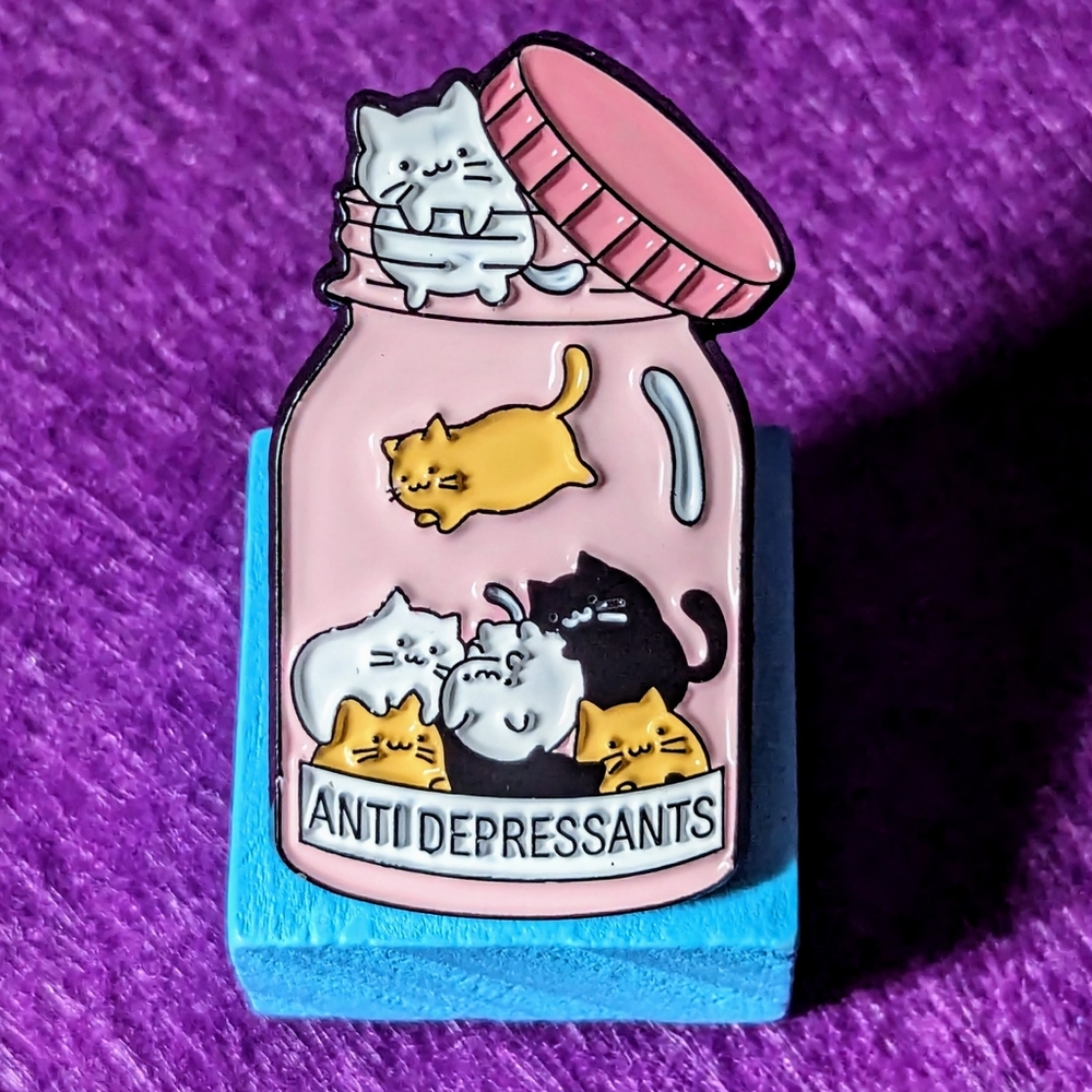 "Antidepressants" Cute Cat Pin